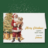 Santa en Golden Retriever Puppy Kerst Kaart