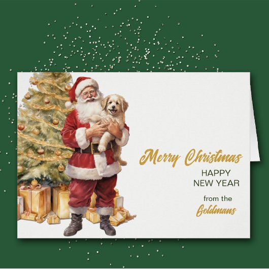 Santa en Golden Retriever Puppy Kerst Kaart