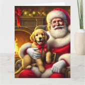 Santa en Golden Retriever Puppy met rode strik Kaart (Voorkant)
