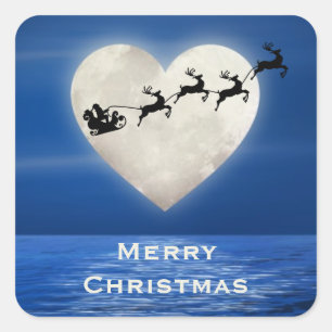 Santa en hart Volle Maan Strand Vrolijke Kerstmis Vierkante Sticker