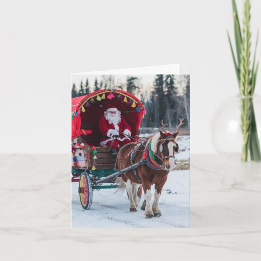 Santa en het Pinto trekpaard kleurrijke wagen Kaart (Voorkant)