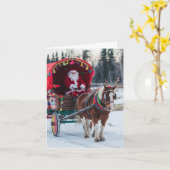 Santa en het Pinto trekpaard kleurrijke wagen Kaart (Gele Bloem)