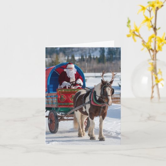 Santa en het Pinto trekpaard met gewei Kaart (Gele Bloem)