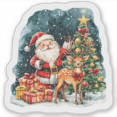 Santa en het rendier Kerst sticker (Voorkant)