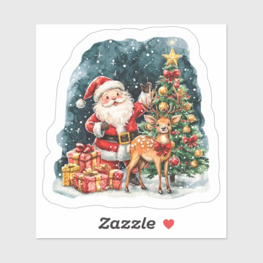 Santa en het rendier Kerst sticker (Vel)