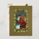  Santa en Holly Christmas Briefkaart (Voorkant / Achterkant)