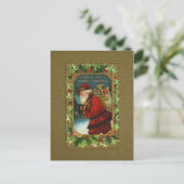  Santa en Holly Christmas Briefkaart (Staand voorkant)