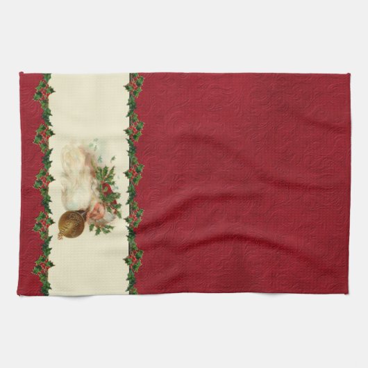  Santa en Holly keukenhanddoek (Horizontaal)