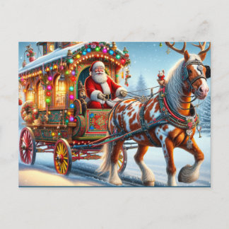 Santa en Ierse Cob Paard Met Antlers Briefkaart