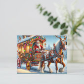 Santa en Ierse Cob Paard Met Antlers Briefkaart (Staand voorkant)