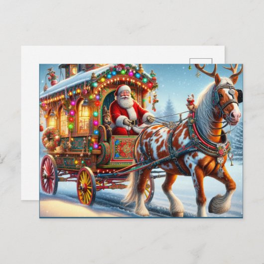 Santa en Ierse Cob Paard Met Antlers Briefkaart (Voorkant / Achterkant)