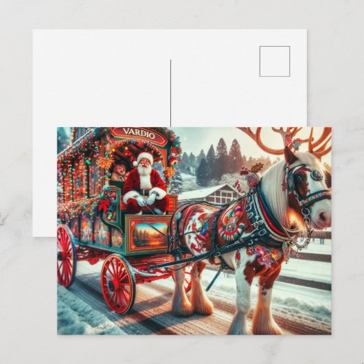 Santa en Ierse Cob Paard Met Antlers Briefkaart (Voorkant / Achterkant)