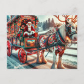 Santa en Ierse Cob Paard Met Antlers Briefkaart (Voorkant)