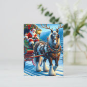 Santa en Ierse Cob Paard Met Antlers Briefkaart (Staand voorkant)