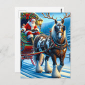 Santa en Ierse Cob Paard Met Antlers Briefkaart (Voorkant / Achterkant)