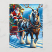 Santa en Ierse Cob Paard Met Antlers Briefkaart (Voorkant)