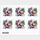 Santa en jonge rendieren in de winter vierkante sticker (Vel)