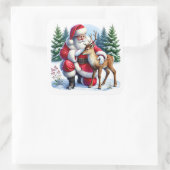 Santa en jonge rendieren in de winter vierkante sticker (Tas)
