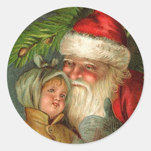 Santa en Kind BFF  Kunst Kerst Kaarten Ronde Sticker (Voorkant)