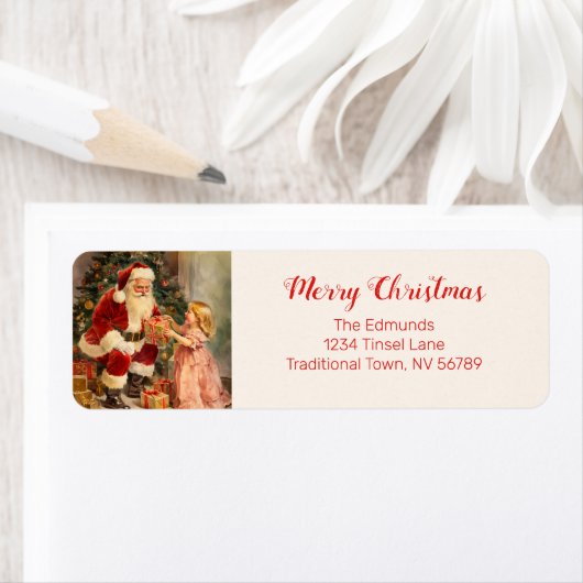 Santa en kind  retour adreslabel etiket (Insitu)