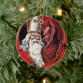 Santa en Krampus Keramisch Ornament