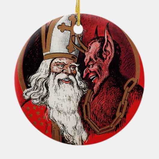 Santa en Krampus Keramisch Ornament (Achterkant)