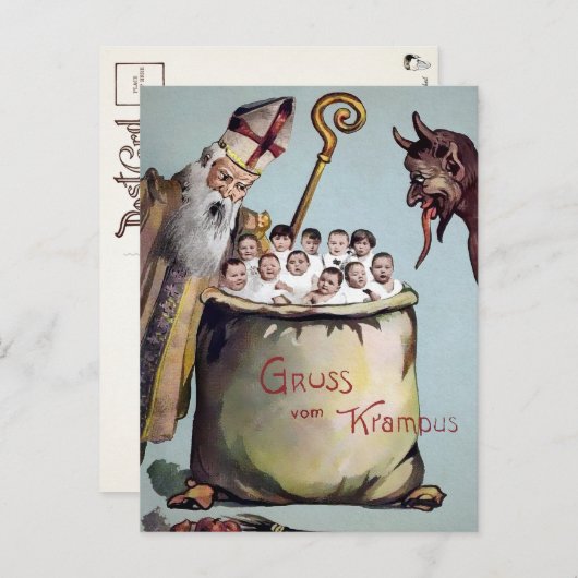  Santa en Krampus met Kinder Briefkaart (Voorkant / Achterkant)