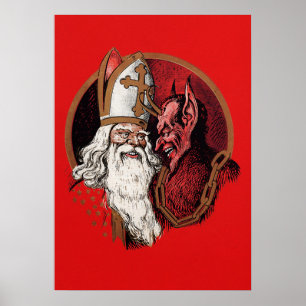 Santa en Krampus Poster