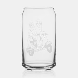 Santa en mevrouw Claus rijden op een scooter Blikvorm Glas