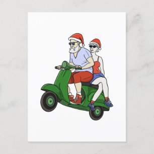 Santa en mevrouw Claus rijden op een scooter Briefkaart