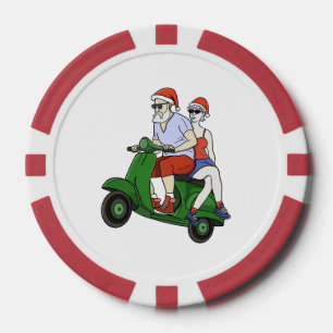 Santa en mevrouw Claus rijden op een scooter Poker Chips