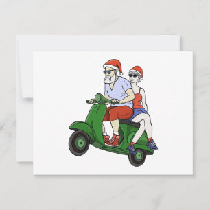 Santa en mevrouw Claus rijden op een scooter RSVP Kaartje