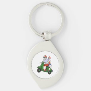 Santa en mevrouw Claus rijden op een scooter Sleutelhanger
