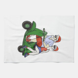 Santa en mevrouw Claus rijden op een scooter Theedoek
