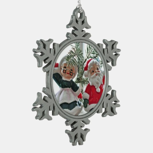 Santa en Mrs Claus Tin Sneeuwvlok Ornament (Links)