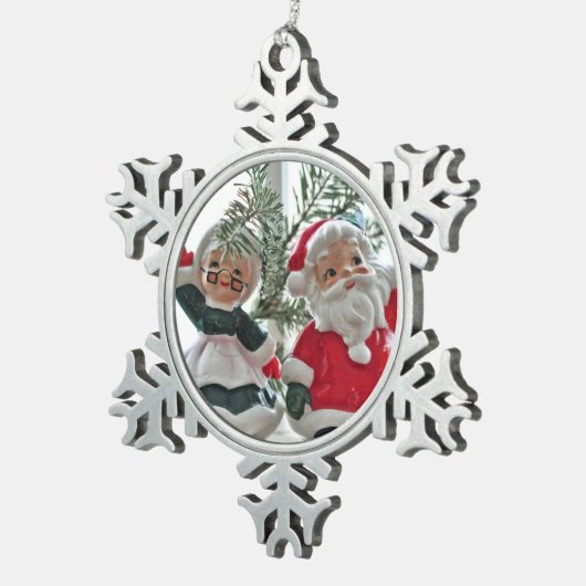 Santa en Mrs Claus Tin Sneeuwvlok Ornament (Rechts)