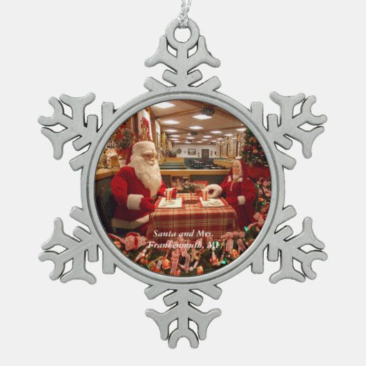 Santa en Mrs Frankenmuth, MI Snowflake 1 Tin Sneeuwvlok Ornament (Voorkant)