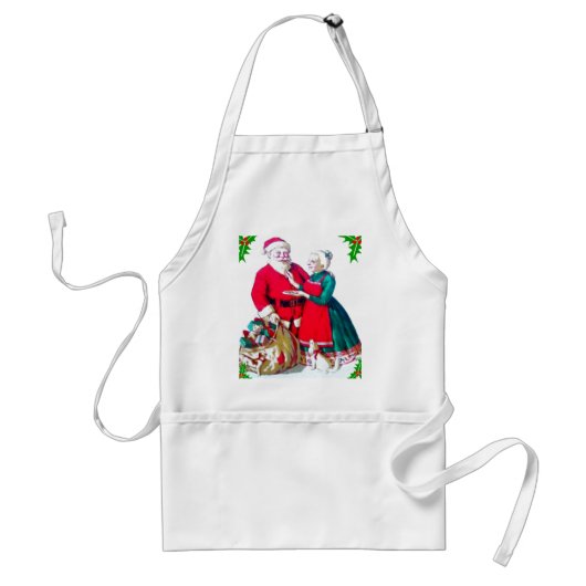 Santa en Mrs Santa Claus Apron Standaard Schort (Voorkant)