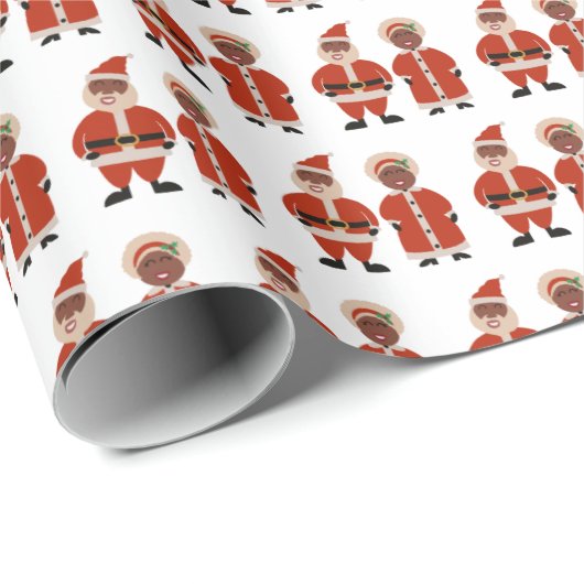 Santa- en Ms Claus Wrapping Paper, Black Santa Cadeaupapier (Rol Hoek)