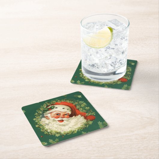  Santa en Pine Wreath Kartonnen Onderzetters (Insitu)