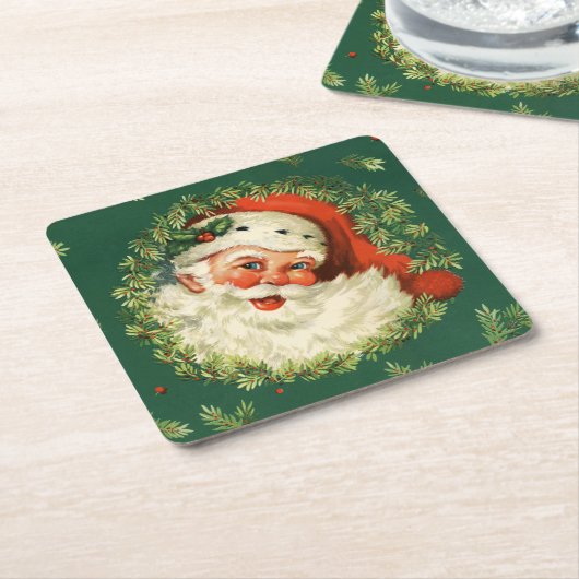  Santa en Pine Wreath Kartonnen Onderzetters (Schuin)