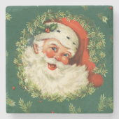  Santa en Pine Wreath Stenen Onderzetter (Voorkant)