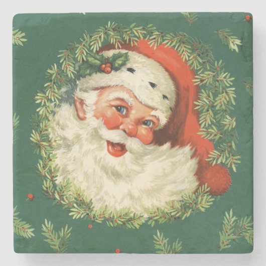 Santa en Pine Wreath Stenen Onderzetter (Voorkant)