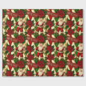  Santa en Poinsettias Collage Cadeaupapier (Vlak)