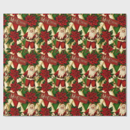  Santa en Poinsettias Collage Cadeaupapier