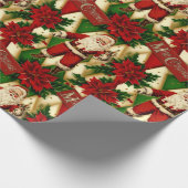  Santa en Poinsettias Collage Cadeaupapier (Hoek)