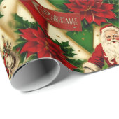  Santa en Poinsettias Collage Cadeaupapier (Rol Hoek)