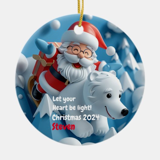 Santa en Polar Beer Gepersonaliseerd Ornament (Voorkant)