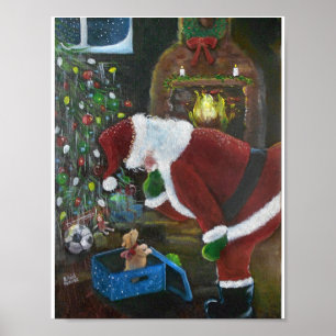 Santa en Puppy, Kerstmis Poster