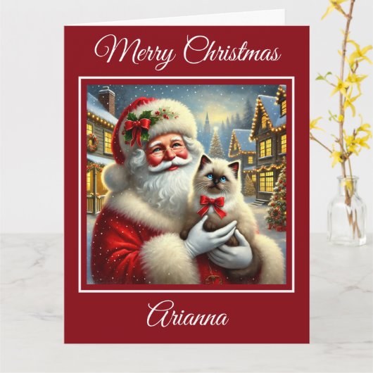 Santa en Ragdoll Kitten in het kerstdorp Kaart (Gele Bloem)